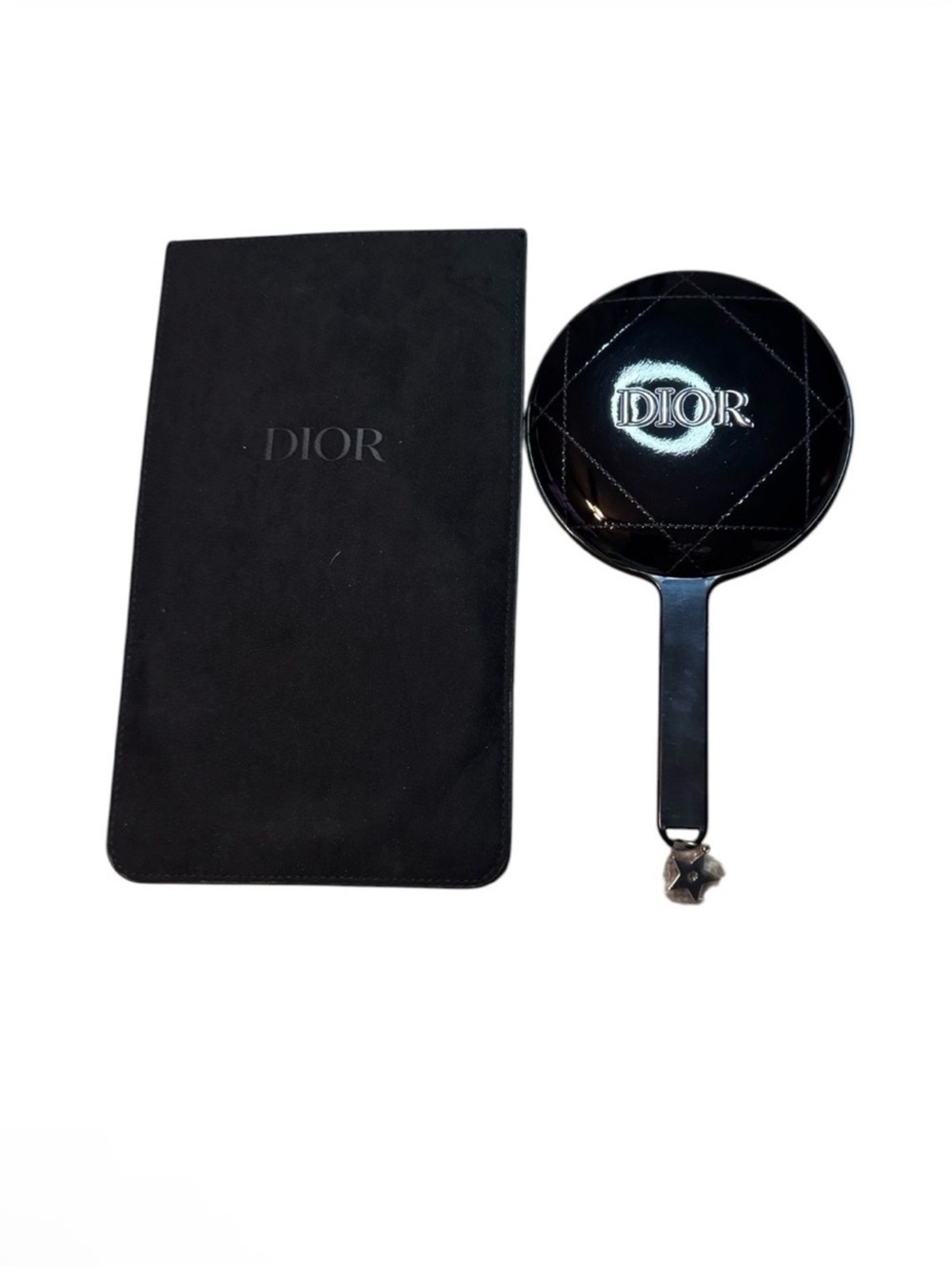 💋New Black Dior Beauty Quilted Hand Mirror w/Protective Case  &  Velvet Sleeve